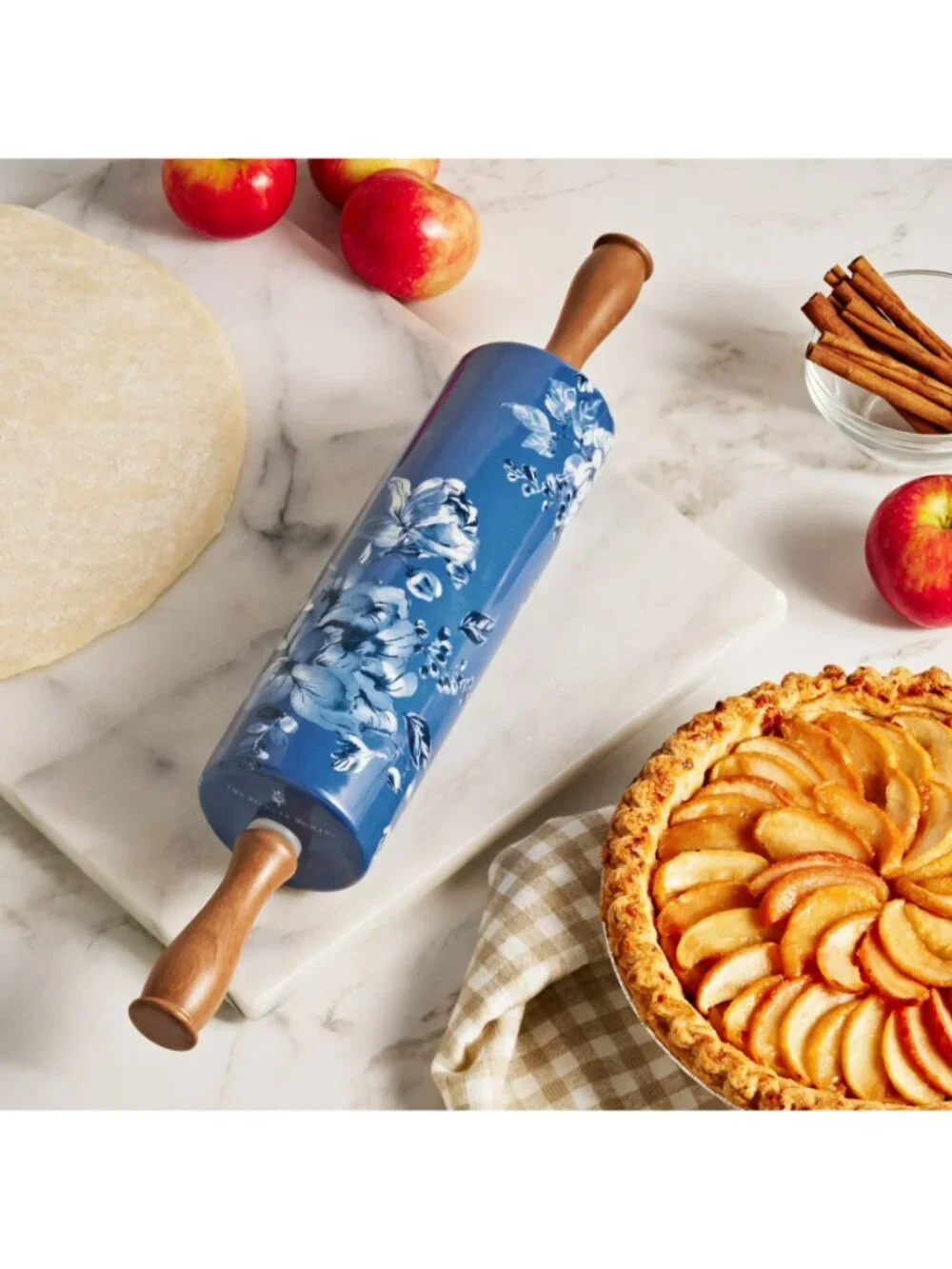The Pioneer Woman Blue Wood Handles Floral Design Delilah Ceramic Rolling Pin